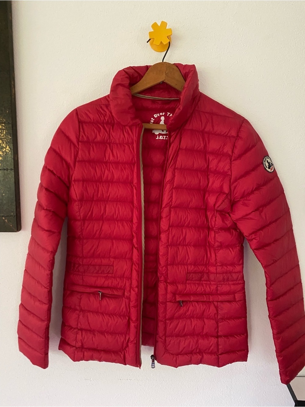 Jott Red Quilted Puffer Jacket - Patch Detail